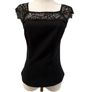Bebe Black Eyelash Lace Short Sleeve Top Square Neck Whimsigoth Fairy Grunge 6